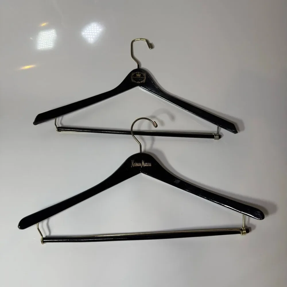 Neiman Marcus Oxxford Clothes Vintage Wooden Suit Hangers Lot of 2 Black Gold